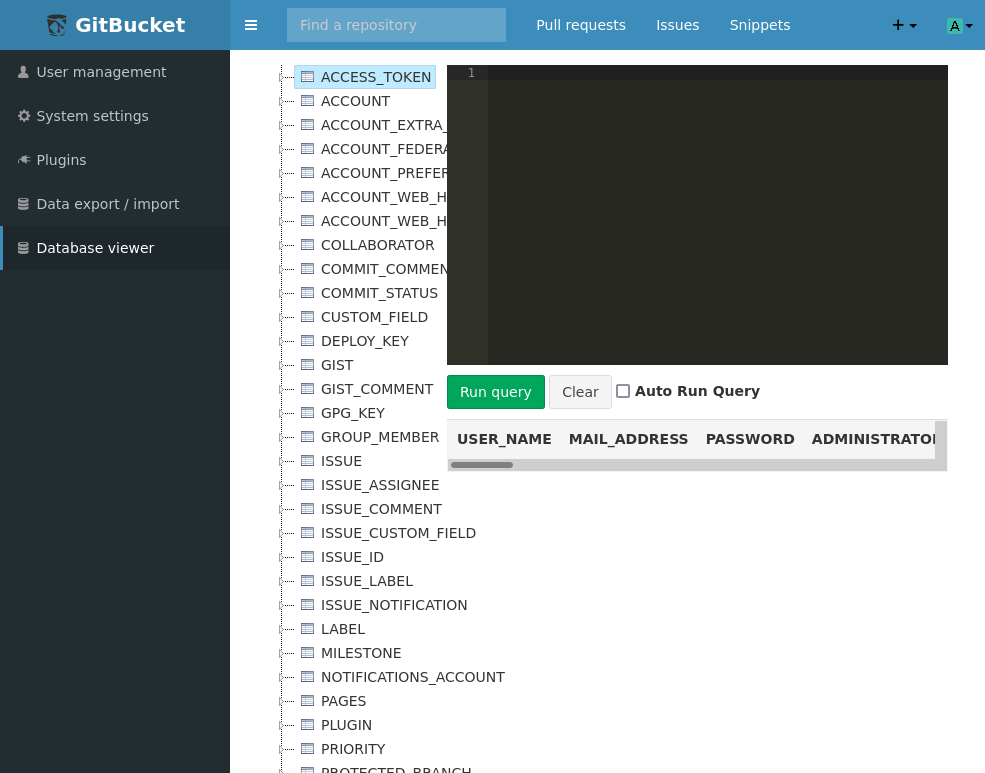 gitbucket database query