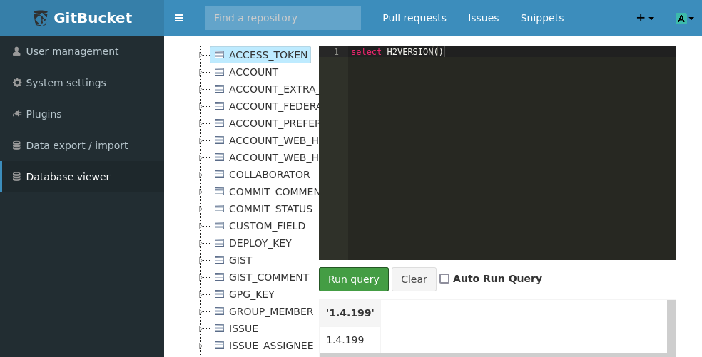 h2 database version in gitbucket