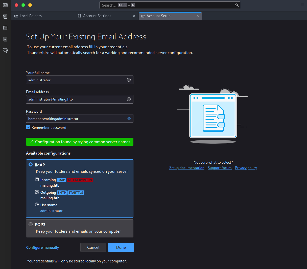 thunderbird admin login