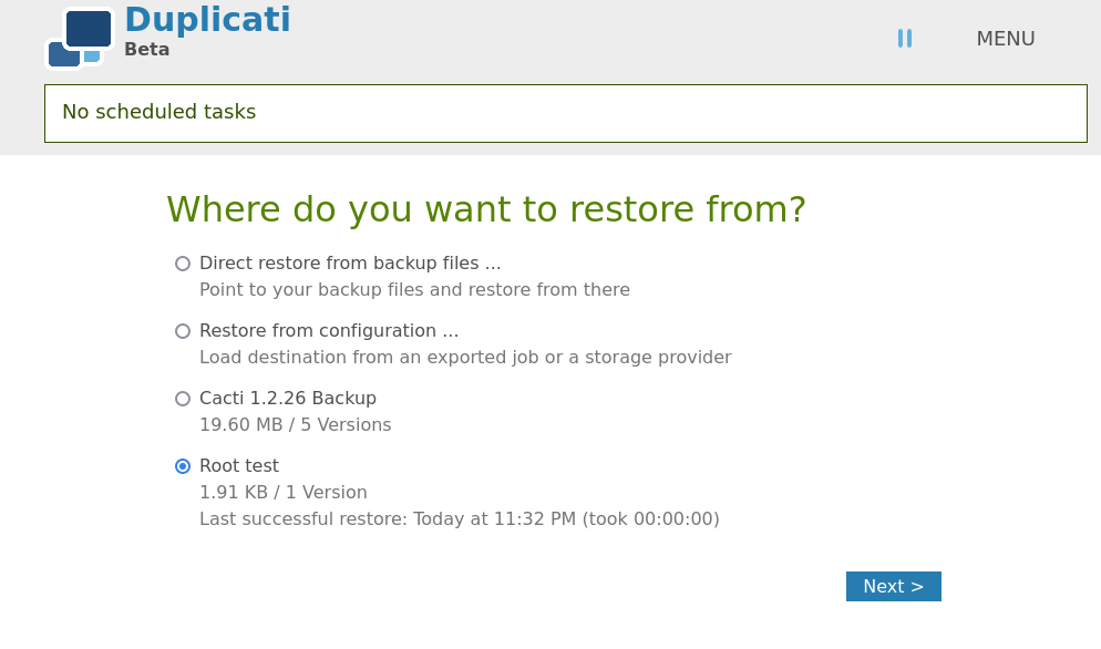 duplicati restore