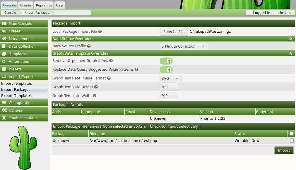 cacti package import test
