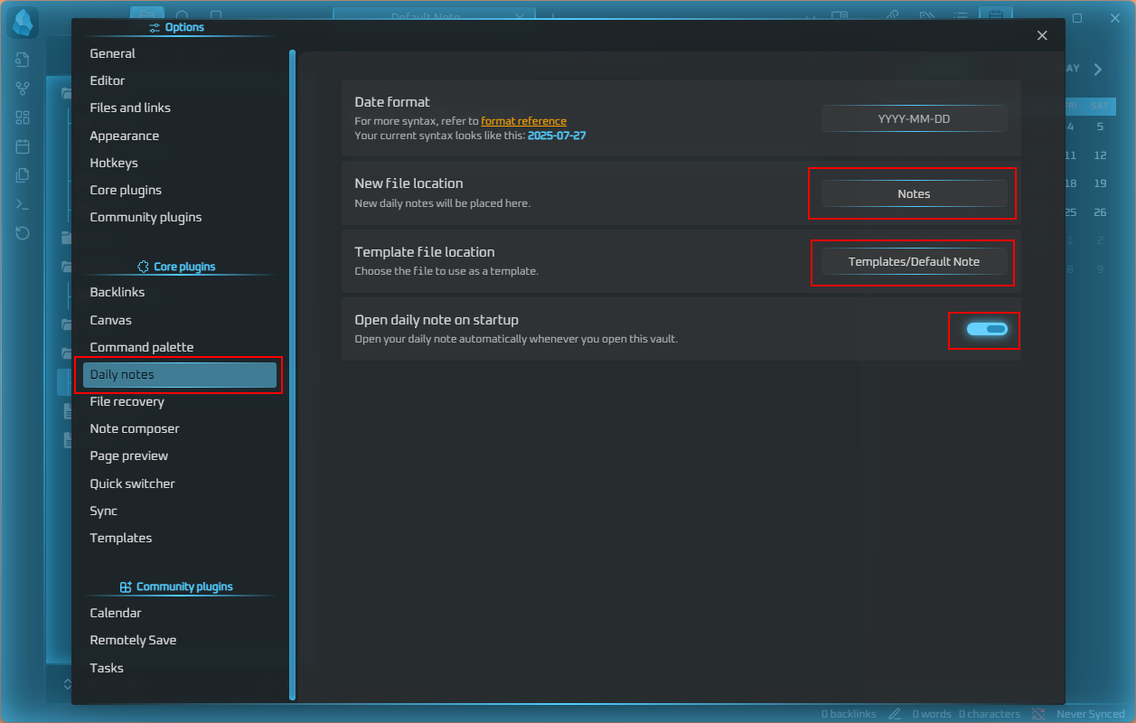Daily Notes config