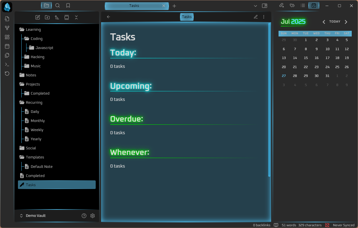 Tasks view