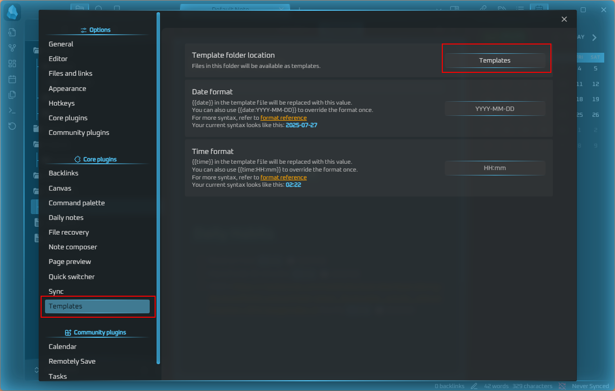 Templates config