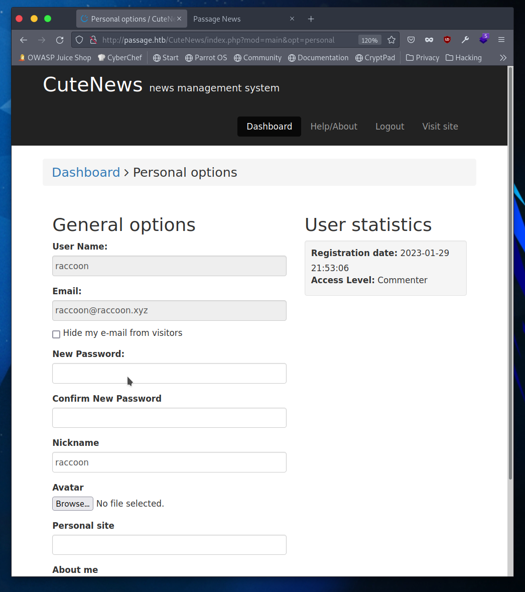 CuteNews Profile Options