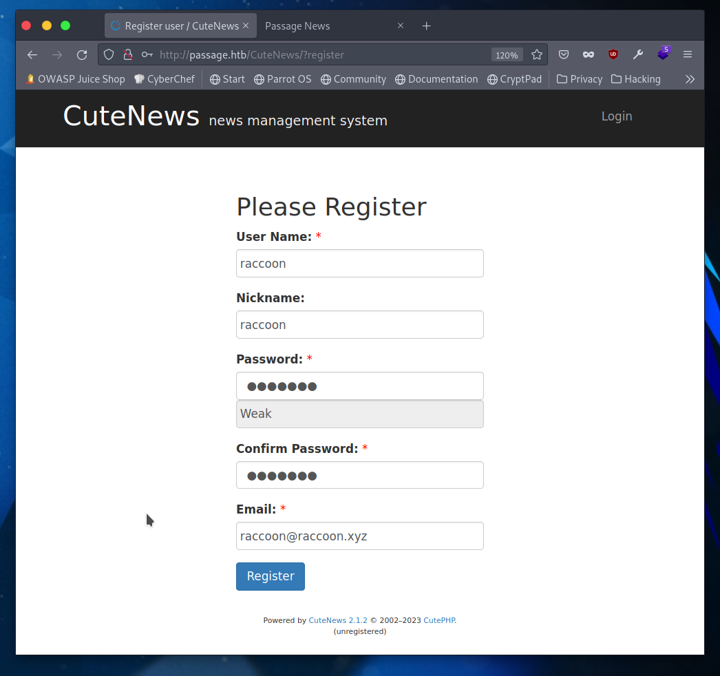 CuteNews registration