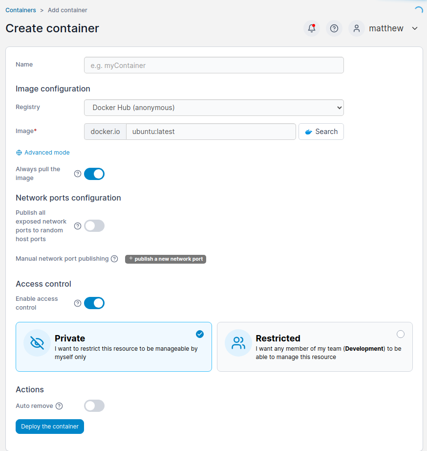 container create portainer