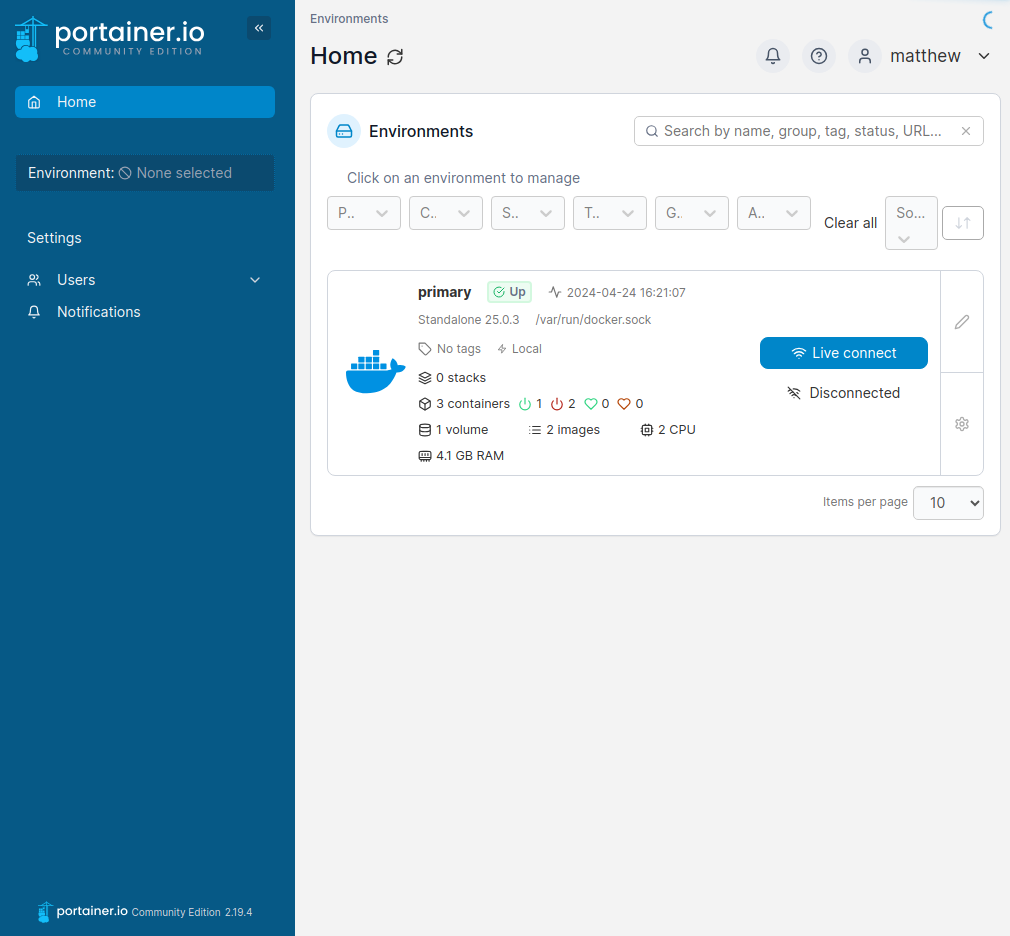 portainer dashboard