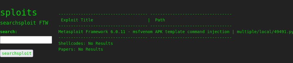 searchsploit msfvenom search