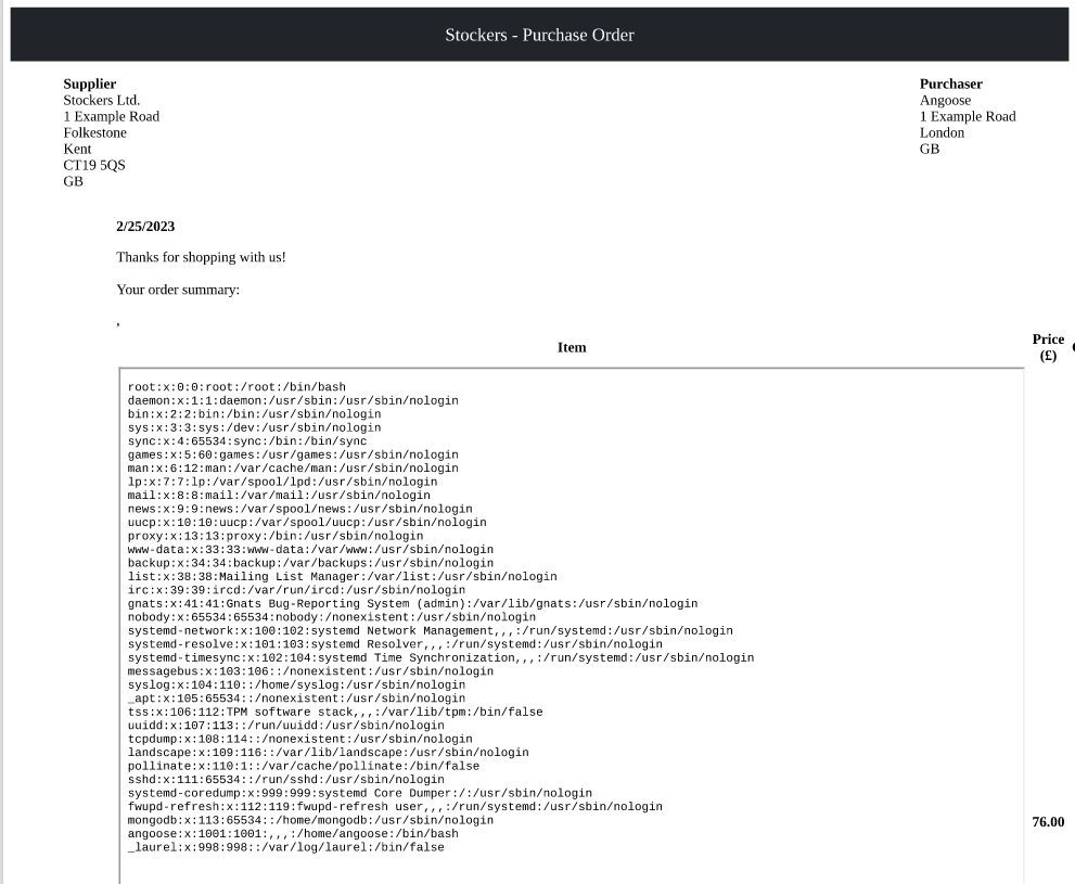 purchase order etc passwd