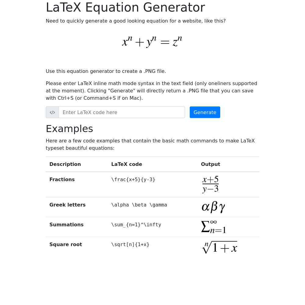 LaTeX equation page